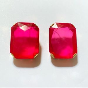 Vintage Florescent Hot Pink and Gold Disco Earrings Extra Large